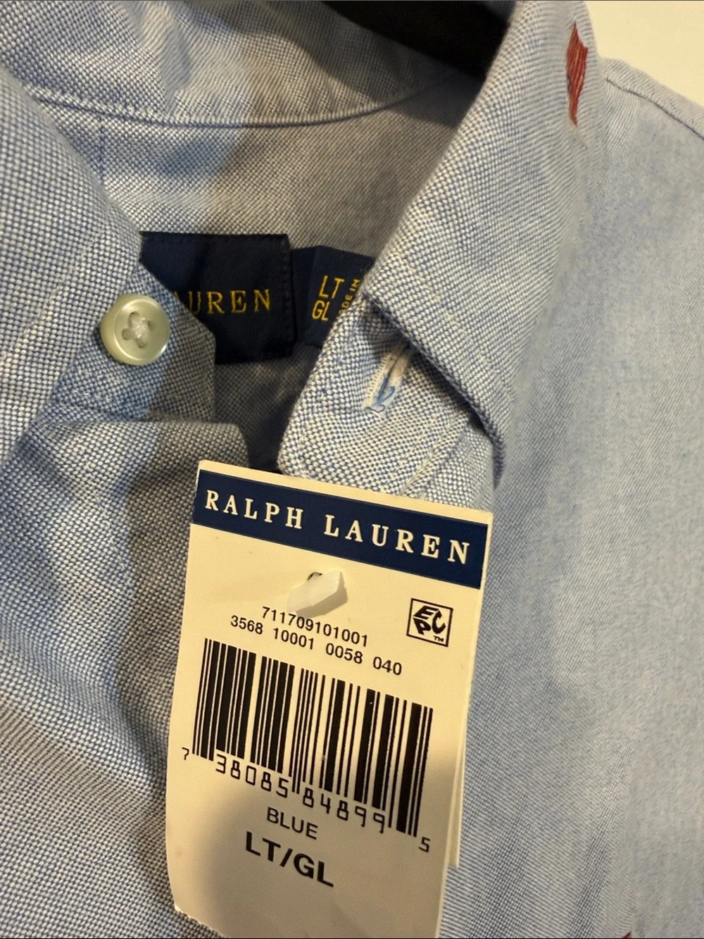Polo Ralph Lauren Button Up Blue Flag Embroidered Short Sleeve Oxford LT NWT